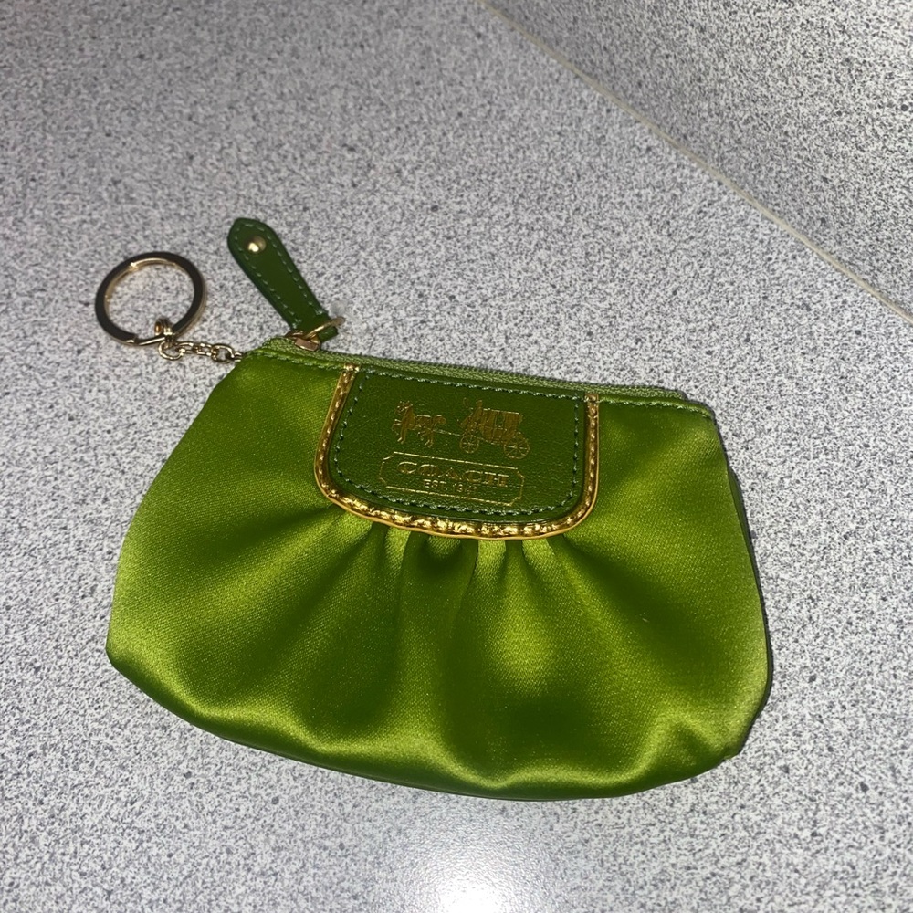 Coach Vintage Lime Green Amanda Satin Mini Skinny Zip Coin Purse NWOT